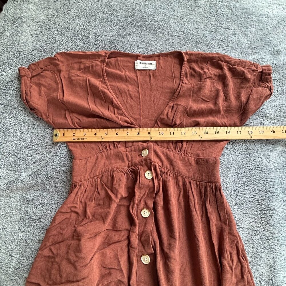 The Normal Brand Dress Size XS Clay Brown‎ Deep V Button Midi Minimalist 18687 - Picture 4 of 10